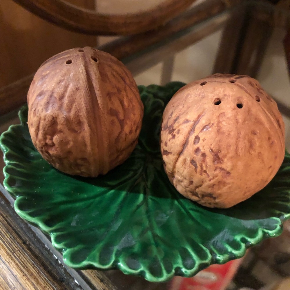 Vintage Italian Natural Brown Walnut-Shaped Salt and Pepper Shakers